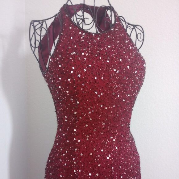 Vintage 90s Red Beaded Silk Gothic Prom Dress - Picture 3 of 5